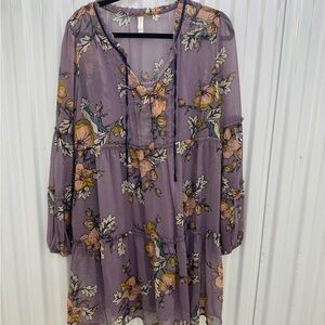 Floral Sheer Dress with Long Sleeves
